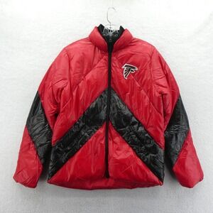 GIII Jacket Womens Medium Atlanta Falcons Red Black Puffer Chevron Mid Y2k NFL
